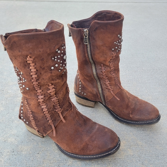 A.S.98 Brown Leather Clein Calvados Western Studded Mid Calf Boots 37 US 6.5-7